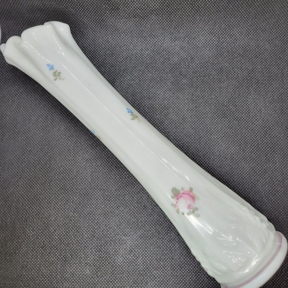 Vintage Westmoreland Milk Glass Pink and Blue Flowers Bud Vase 9" Hand Painted